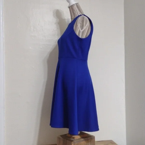 Milly Blue Fit & Flare Sleeveless Dress Exposed Goldtone Back Zip Size 4 - Picture 2 of 11